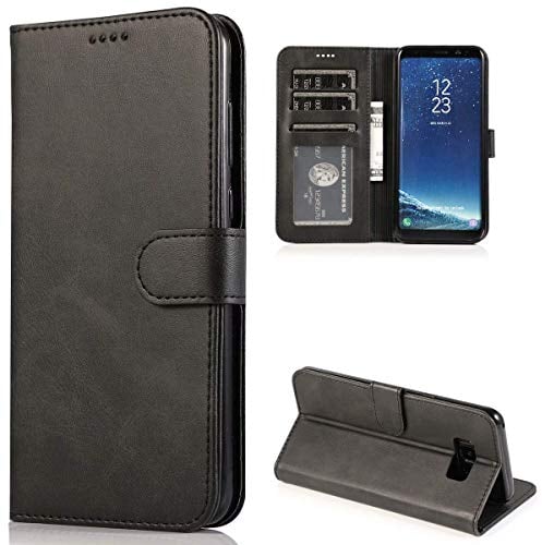 CTIUYA Custodia per Samsung Galaxy S8, Cover Flip Case in Pelle Custodia Portafoglio con Porta Carte Magnetica Antiurto Protettiva Completa a Libro Cuoio,Nero