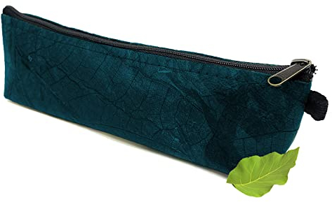 NELUHA Federmäppchen klein aus Teakblättern, vegan nachhaltig Leder Alternative - Federtasche, Kosmetiktasche Stifttasche Schminktasche (Blau)