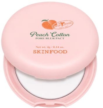 SKINFOOD Peach Cotton Pore Blur Pact - Sebum Control Pack with Silky Texture - Long Lasting Makeup Fixing - Pore Primer with Mineral Powder for Oily Skin - Stocking Stuffers - Pore Quick Minimizer