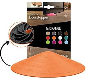 Doornado Butée de porte en caoutchouc solide - Support de porte sans perçage - Pour tous les types de portes et de sols - 118 x 25 mm - Orange
