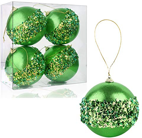 10,2 cm Weihnachtskugel-Ornamente, 4-teiliges Set, grün, bruchsichere Weihnachtsdekoration, Baumkugeln für Weihnachtsbäume, Hochzeit, Party, Urlaub, Dekorationen