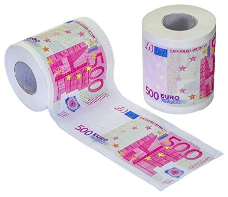 Monsterzeug 2er Set Geld Toilettenpapier - 500 Euro Schein, Bedrucktes Klopapier mit Geldscheinen, 3-lagig