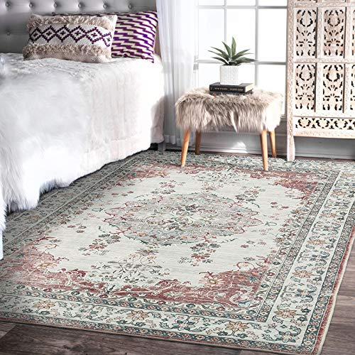 TALETA Mila Tappeto Floreale, Tappeto Salotto Orientale Pelo Corto, Tappeti Soggiorno Moderno Persiano, per Camera da Letto, Sala da pranzo, Rosso, 120 x 170 cm