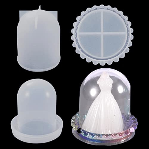 DIYBravo 3pcs Resin Mould Dome with Base Display Dice Cup Snow Globe Silicone Mould UV Epoxy Resin Casting Mould for DIY Display Crafts