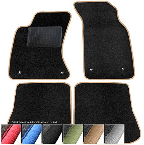 moto-MOLTICO Fußmatten Auto - Velours Autoteppiche passend für Audi 80 B4 (1991-1995) - 4-teiliges Set - Schwarze Automatten mit Beigen Ziernähten