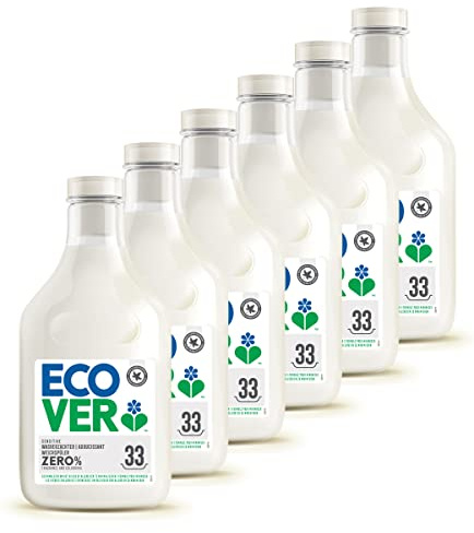 Ecover Adoucissant Zéro s 0% Doux pour Peaux Sensibles Hypoallergénique Convient pour Bébés, Blanc, 1 L - Pack de 6