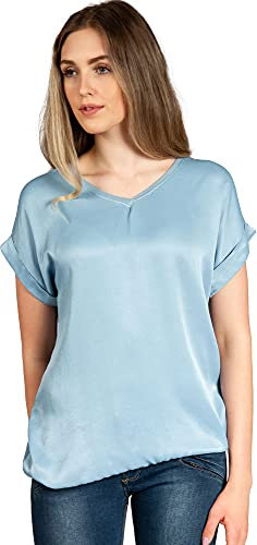 Caspar BLU026 leichte Elegante Damen Seidenglanz Kurzarm Sommer Shirtbluse, Farbe:hellblau, Größe:36