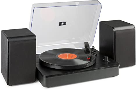 Audizio RP330 Tocadiscos de Vinilo con Altavoces HQ con Bluetooth, 2 Altavoces de 50W, Reproductor con función de Parada automática, Cubierta Anti Polvo, Salida de Linea, Aguja incluida - Negro