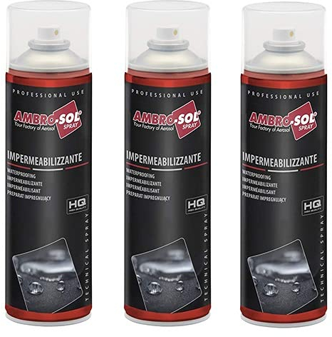 3 Bombolette di Impermeabilizzante Spray da 500ml, idrorepellente, anti umidità protettivo per tessuti scarpe ideale nella Nautica, campeggio e casa
