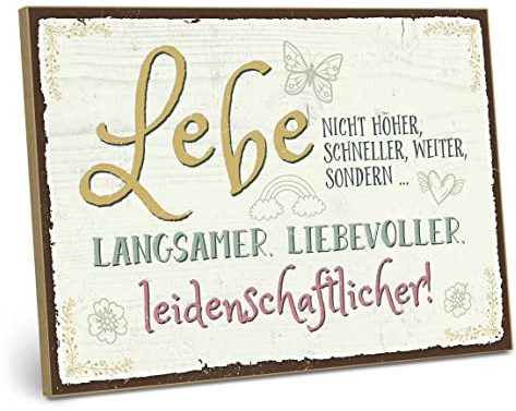 ARTFAVES® Wandbild Holzschild mit Spruch - Lebe nicht höher schneller weiter - Türschild Retro Vintage Deko Bild Geschenk - Glücklichsein, Motivation