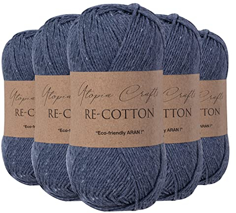 Utopia Crafts Re-Cotton Strickgarn, 5 x 100 g (Indigoblau)