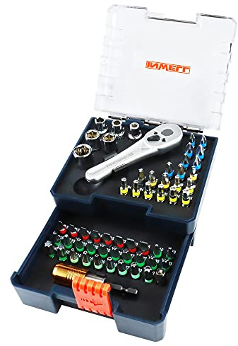 Inwell 58 Piece Screwdriver Bit Set | 1/4 Drive Mini Ratchet Wrench and Sockets Set | Premium S2 Material Driver Bits | Phillips,Slotted,Hex,Square,Trox,Tamper Proof Torx