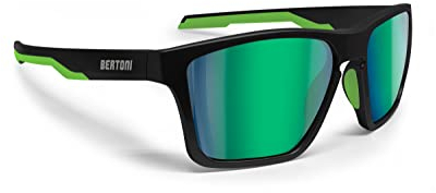 BERTONI Sport Polarisierte Sonnenbrille für Herren Damen in TR90 100% UV Block mod. Fulvio (Matt Schwarz/Grün - Polarisierte Grüne Spiegel Linsen)