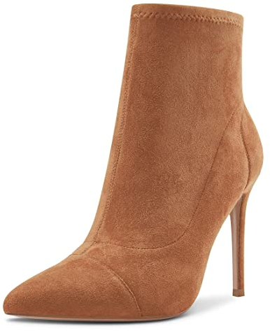 Saekcted Donna Alto High Tacco Heel Spillo a Punta Stivaletti Slip-on Classico Dress Ufficio Feste Stivali 10 CM Heels Marrone Scamosciato 37 EU