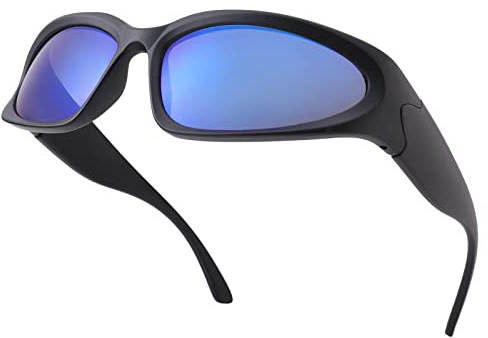 Pro Acme Sonnenbrille Herren Sport Fahrradbrille Sonnenbrille UV400 Sportbrille für Damen Futuristische Sonnenbrille (A4 Schwarz Rahmen | Blau Linse)