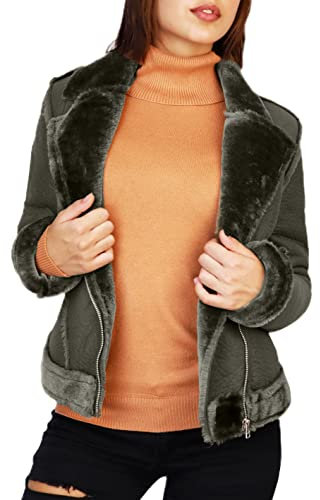 JOPHY & CO. Giacca Corta Donna Doppio Petto In Cotone e Ecopelle con Tasche, Cerniere e Scollo Coreana (cod. 6190 & 6226) (Militare (cod. 19073), XL)