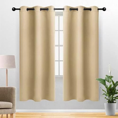 Helihop Brown Blackout Short Curtains for Living Room Bedroom Luxury Kitchen Window Curtain Blinds Shading Japanese Drapes Panel-Brown,W400xL250cm 1pc,Rod Pocket