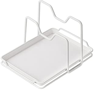 Hniuyun Pot Lid Organizer, Multifunctional Pot Lid Holder and Spoon Rest Rack with Drip Tray for Kitchen Cabinet Pantry Pan (White)