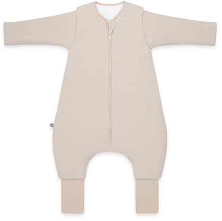 emma & noah Baby Schlafsack mit Füßen 3.5 TOG, Strampelsack für den Winter, Bio-Baumwolle, Abnehmbare Ärmel, Umschlagbare Beinchen (Essential Beige, 100 cm)