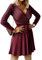 Livonmone Women's Winter Jumper Dress Long Sleeve V-Neck Knitted Dress High Waist Elegant Short Dresses Burgundy L