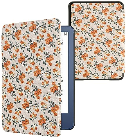 kwmobile Schutzhülle für Amazon Kindle (2022/2024) Hülle - eReader Flip Case mit Auto Sleep Funktion - Gelbe Blumen mit Gelb Grün Beige