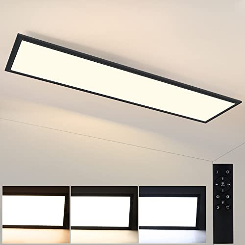 CBJKTX LED Panel Schwarz Deckenleuchte Dimmbar - Flach Deckenlampe Büro mit Fernbedienung Wohnzimmerlampe 100x25CM Küchenlampe 42W Schlafzimmerlampe Deckenpanel Modern für Büro Küche Schlafzimmer Flur
