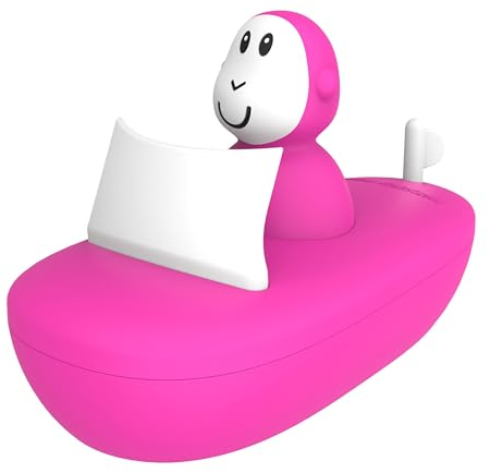 Matchstick Monkey, Bathtime Boat Set, Antimicrobial Baby Bath Toy, Easy To Grip, Sensory Learning - Boat Set (1 Wobbler + 1 Boat), 12 Months Old+, No Holes, No Mould, Pink