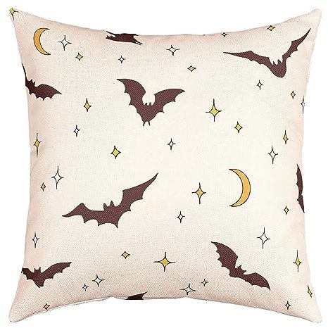 richhome Halloween Fledermaus Kissenbezug für Couch Schlafsofa,Bauernhaus Birds Kissenbezug Kissenbezug 55x55 für Erwachsene,Glänzende Sterne Mond Hallowen Dark Night Square Kissenbezug
