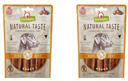 GranataPet Natural Taste Edler Snack Rind Zahnpflege, 70 g, Hundeleckerli ohne Getreide & ohne Zuckerzusätze, Belohnung für zwischendurch, schmackhafter Hundesnack (Packung mit 2)