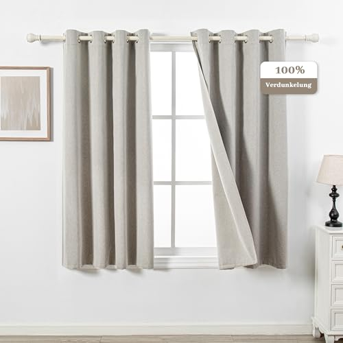 MYSKY HOME Gardine Kurz Leinenoptik Blickdichte Vorhänge mit Ösen Wohnzimmer Verdunkelungsvorhang Thermo Gardinen Hitzeschutz Wärmeisolierend,Leinen,2er Set H 160 x B 130 cm.