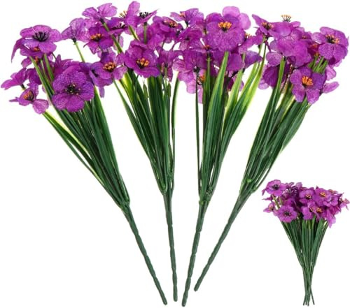 ifundom 1 Set 4pcs Decorative Artificial Flowers Silk Violet Flower Fake African Violets Fake Flowers Bundles Artificial Flowers for Vase Houseplant Plastic Indoor Purple Bride Dry Branch