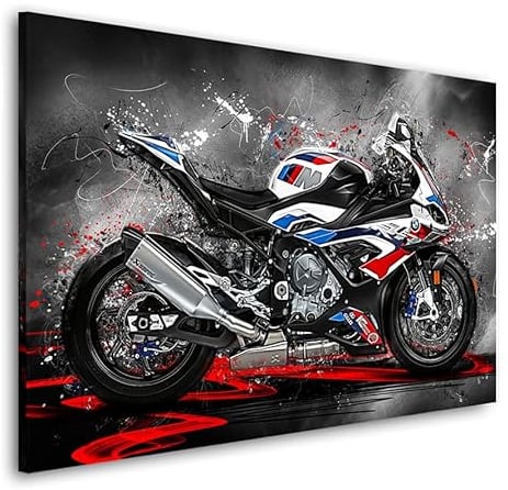Kunstgestalten24 Leinwandbild BMW M1000 RR Motorrad Wandbild Abstrakt Wanddekoration
