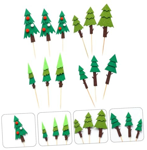 Amosfun 12pcs Edible Xmas Cake Decorations Tree Cake Inserts Christmas Cupcake Toppers for Parties