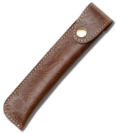 Kaizuca Leather Pen Case Holder, Protective Pen Case, Fountain Pen Holder Case, Carving Craft, with Metal Button, Genuine Leather Handmade, Portable, for Stylus Touch Pen, Ballpoint Pen(Brown)