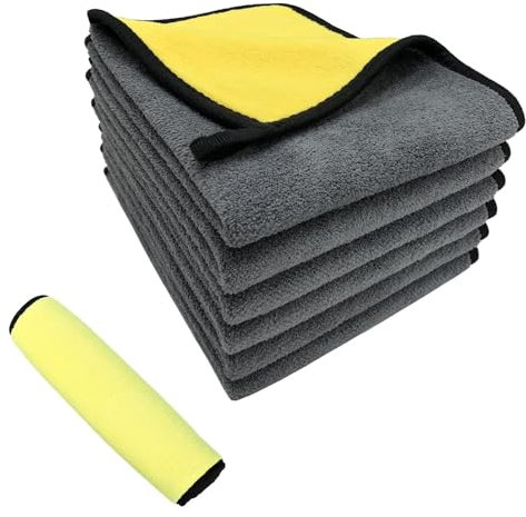 JJiaoLinin Bayetas Microfibra Coche,Set de 5 Bayeta Microfibra, Toalla Secado Coche,Adecuado para Lavado de Coches, Limpieza, Pulido y Limpieza del Hogar.30 × 40 cm Amarillo/Gris