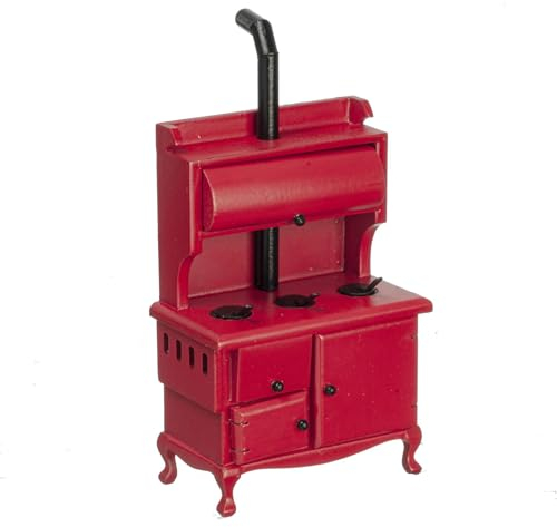 Melody Jane Dolls Houses Dollhouse - Estufa de leña roja victoriana con patas en miniatura, muebles de cocina