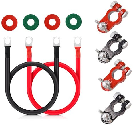 YOUNLEN Battery Inverter Cable Battery Connector Wires 10AWG with M8 Ring Terminals for RV, Truck, Motorcycle, Marine, Solar System (4 connection terminals)