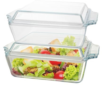 WOPPLXY 2 PCS Small Glass Casserole Dish With Lid - 1L Individual Lasagne Dishes 23x14x8.5CM - Rectangular Glass Baking Dish Microwave and Oven Safe