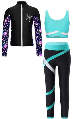 Yruioon Kinder Trainingsanzug Mädchen Sportanzug 3tlg. Sweatjacke mit Sport BH Tops Leggings Sport Set Jogginganzug Fitness Yoga Gym Tanz Streetwear