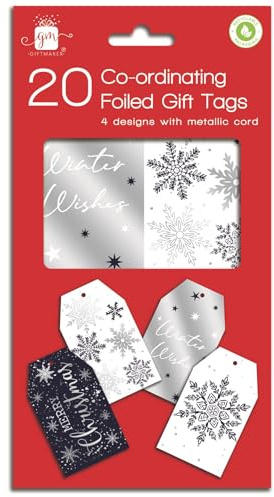 Giftmaker Geschenkanhänger für Weihnachten, metallisch, Weiß, Silber und Blau, stilvoll, 20 Stück