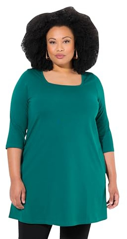Ulla Popken Damen große Größen Übergrößen Plus Size Longshirt, A-Linie, Carré-Ausschnitt, 3/4-Arm smaragd grün 42+ 825970464-42+