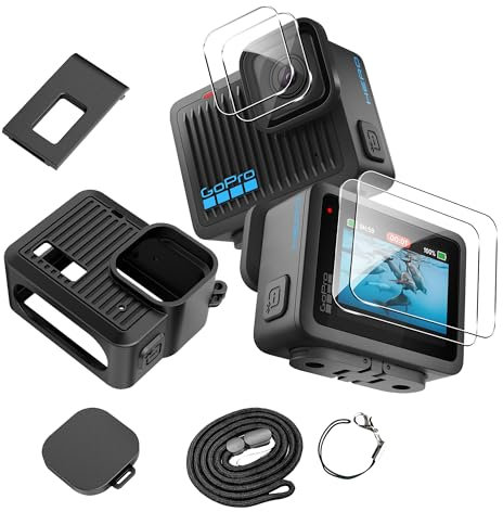 Heioloo Custodia per GoPro HERO Cover Protettiva, 2 Pezzi Pellicola Protettiva con 2 Pezzi Pellicola Fotocamera, copriobiettivo e cordino per GoPro HERO, kit di accessori nero