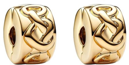 Amuefer Gold Knotted Heart Clip Charms für Armbänder 925 Sterling Silber mit Cubic Zirkonia Spacer Geburtstag Weihnachten Schmuck Geschenke für Frauen Mädchen-2 Stücke