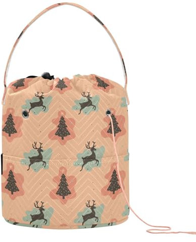Weihnachtliche Rentier-Garn-Tasche, Häkel-Organizer, Tragetasche mit Löchern, Aufbewahrungstaschen für Häkeln, Strickzubehör