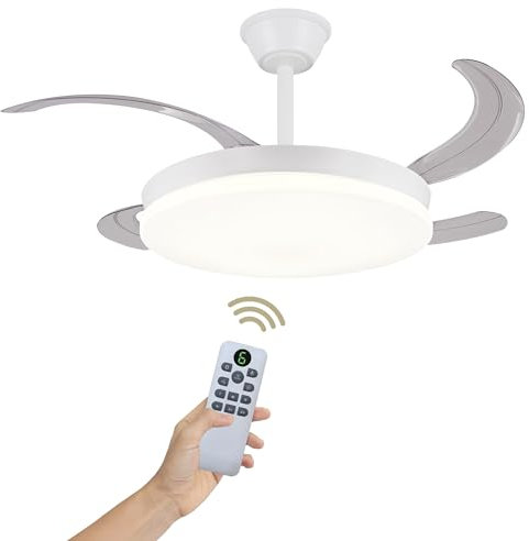 LUMIKING Ventilador de Techo Luz LED 72W Retráctil y Silencioso - Lámpara Ventilador Aspas Plegables con 3 Tonos de Luz (3000-4000-6000K) - 6 Velocidades, Memoria, Modo Verano Invierno, Ø108 cm