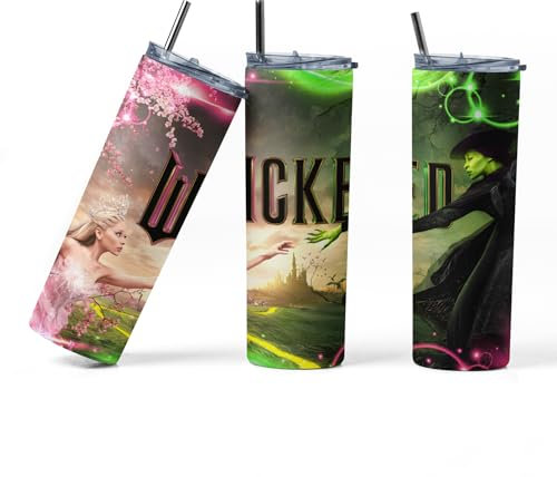 Wicked The Movie, Water Bottle Tumbler for Girls Set, Fantasy Design with Straw Gift Wizard of Oz Ariana Grande x1