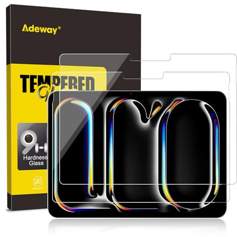 Adeway 2 Pack Protector de Pantalla para iPad Pro 11 Inch M4 2024, Compatible con Apple Pencil y Face ID, Película de Vidrio Templado con Kit de Instalación Fácil, Anti-Arañazos, Pantalla Clara
