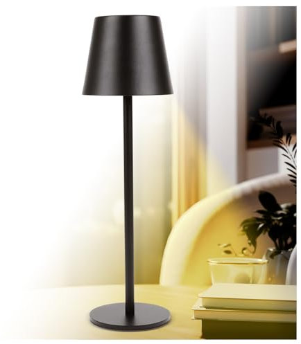 AddLiving LED Tischlampe | Kabellose Nachttischlampe | Tischleuchte für Wohnzimmer, Schlafzimmer, Büro | Touch-Lampe dimmbar | USB-C Aufladbar | 3 Lichtfarben | 56 LEDs | Wetterfest IP44 (Schwarz)