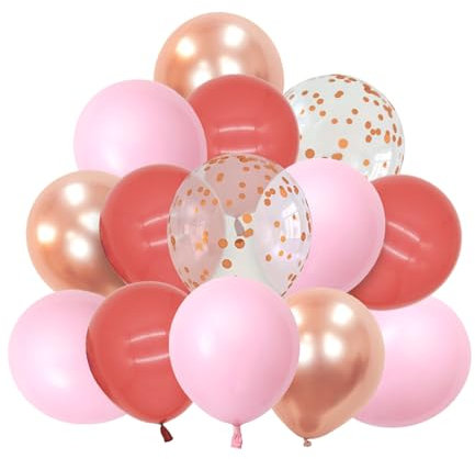 DazzJoy 20 Stück Luftballons Rosa, Roségold Luftballons Geburtstag, Geburtstagsdeko Rosa, Luftballon Rosegold für Hochzeit, Helium Ballons Pink,Konfetti Luftballon Rosenrot