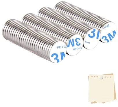 KLEHOPE 100 Stück Mini Magnete Selbstklebend, 8 mm Magnet Rund, Mini Magnete Stark, Runde Flache Neodym Magnet Selbstklebends, für Glasmagnettafel Büro und Informationstafel